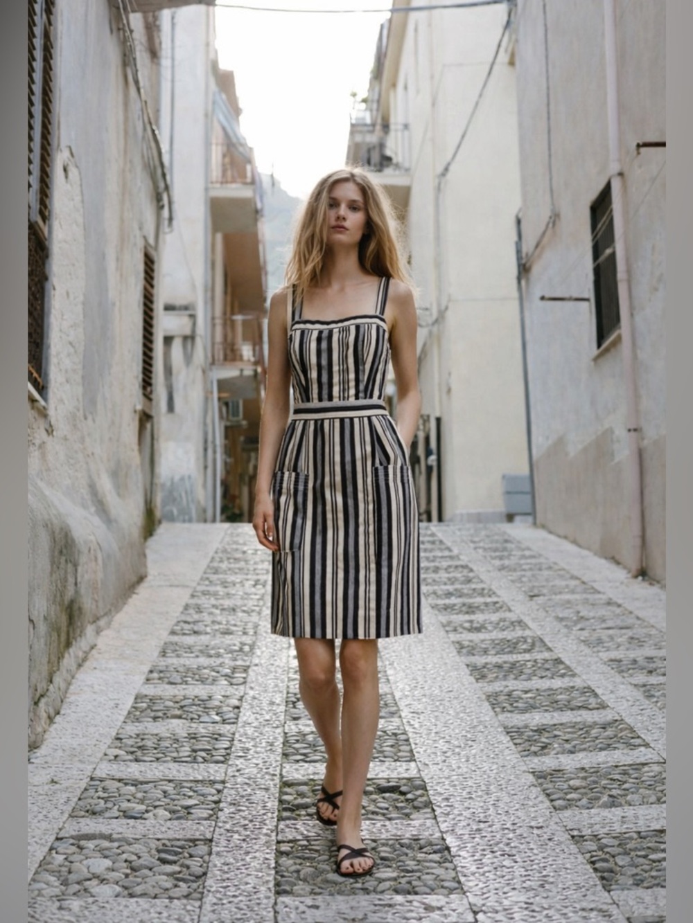 Madewell Black Midi Stripe Dress
